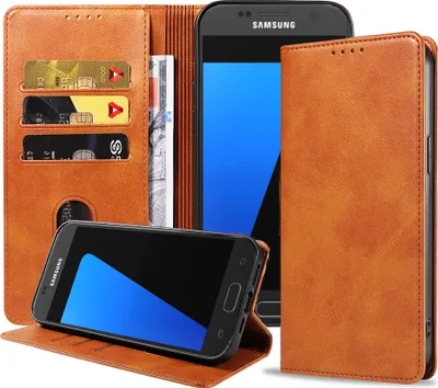 Produktbild von Smartphonica Samsung Galaxy S7 Edge leren hoesje met magnetische sluiting en pashouders book case – Bruin