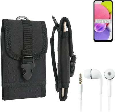 Produktbild von K-S-Trade Holster Schutz Hülle kompatibel mit Samsung Galaxy A03s Gürteltasche Handy Hülle Tasche outdoor Seitentasche schwarz 1x + Kopfhörer