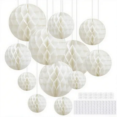 Produktbild von Papier-Wabenball - Set mit 12 Stück - Dekoration für Feiern - Weiß - 15 cm, 20 cm und 25 cm