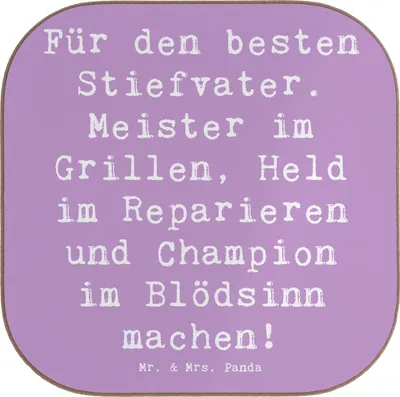 Produktbild von Mr. & Mrs. Panda Untersetzer für Gläser Spruch Bester Stiefvater - Lavendeltraum - Geschenk, Tassen, Geschenke, gläseruntersetzer, Familie, Held reparieren, Coaster