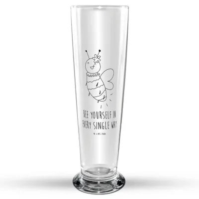Produktbild von Mr. & Mrs. Panda Bierglas Biene Blume - Transparent - Geschenk, Mr Mrs Weizenglas, Weizenbier Glas, Weißbierglas, Bier, Weizen