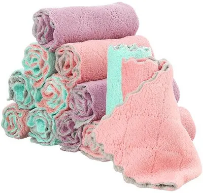 Zdjęcie produktu dla Zestaw 12 sztuk ultraabsorbujących ściereczek z mikrofibry Unyqoos®, o wymiarach 25 x 25 cm, wykonanych z materiału przypominającego polar koralowy, w 3 kolorach – wyjątkowo chłonne i wielokrotnego użytku, idealne do kuchni, łazienki i samochodu