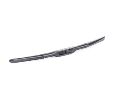 A black car windshield wiper blade is shown against a white background.