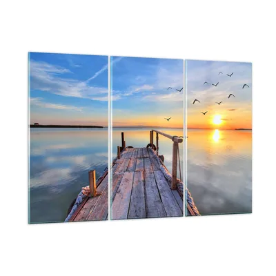 Produktbild von Bilder auf glas - See Natur Brücke Vögel - 165x110cm - Glasbilder - Wandbilder - Kunstdruck - zum Aufhängen bereit - Wanddekoration aus Glas - Glas Bilder - Wandbild auf Glas - GCE165x110-2402