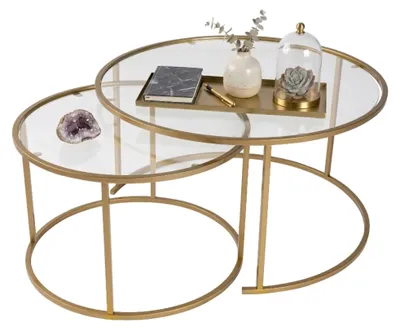 Produktbild von Telti - Couchtisch, 80x80x43h cm Gold, Platte aus gehärtetem Glas