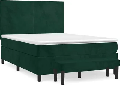 Imagen del producto de Cama con somier y colchón, color verde oscuro, 140x190 cm, tapizada en terciopelo