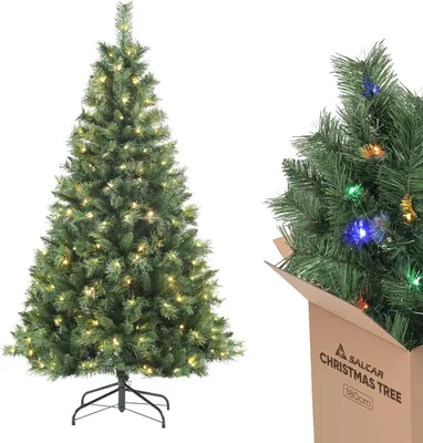 Obrázek produktu pro Umělá vánoční stromek s osvětlením - 180 cm - Stromek s jehličím - Rukavice a 250 LED diod - Kovový stojan na vánoční stromek
