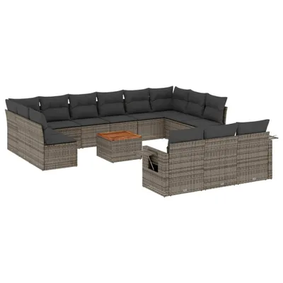 Produktbild von 14-tlg. Garten-Sofagarnitur mit Kissen Grau Poly Rattan