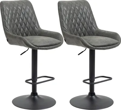 Produktbild von 2Er-Set Barhocker, Küchenhocker Mit Rückenlehne, Höhenverstellbarer Barstuhl, Tresenstuhl Mit Fußstütze, Küchenstuhl, Kunstleder, Dunkelgrau