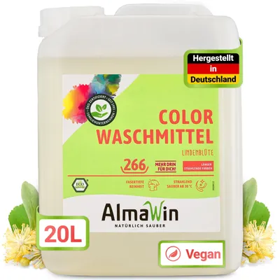 Produktbild von AlmaWin® Color Waschmittel flüssig [20L - 266 Ladungen] mit Lindenblüten-Duft für strahlende Reinheit – Öko Waschmittel Color anwendbar für 30-60°C – Veganes Flüssigwaschmittel