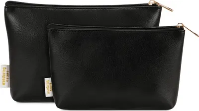 Produktbild von Kleine Kosmetiktasche für Handtasche, 2er-Pack, kleine Kosmetiktasche für die Handtasche, 2 Stück, kleine Make-up-Tasche aus veganem Leder, tragbare Make-up-Taschen für Damen mit Reißverschluss, Schwarz (Patent angemeldet)