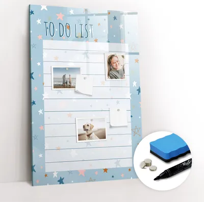 Produktbild von Magnetische Wandtafel - Schwarzer Marker + Schwamm + Magnete - 60 x 90 cm - Hausaufgabenplaner