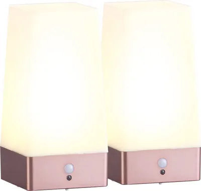 Produktbild von 2X Desktop LED Nachtlicht mit PIR Bewegungsmelder batteriebetriebene Nachttischlampe Tischleuchte Tischlampe LED für Flur Küche Schlafzimmer Badezimmer Wohnzimmer