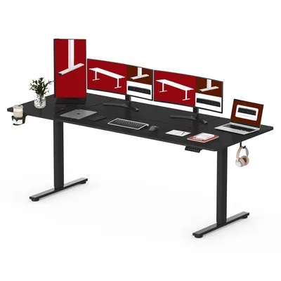 Obrázek produktu pro SANODESK Výškově nastavitelný stůl 200x80 cm, elektrický, 4 paměťové funkce, ochrana proti nárazu, nosnost 70 kg, s hákem a úložným boxem (černý)