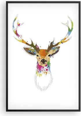 Produktbild von Gerahmtes Poster - Schwarzer Rahmen - Deer fantasie Graffiti Grafik - 61x91,5 cm - Wand Bild - Wanddeko - Wandbilder - Wandposter - Bilderrahmen - Bilder - Kunstdruck - Wandbild - P2BPA61x91-3161