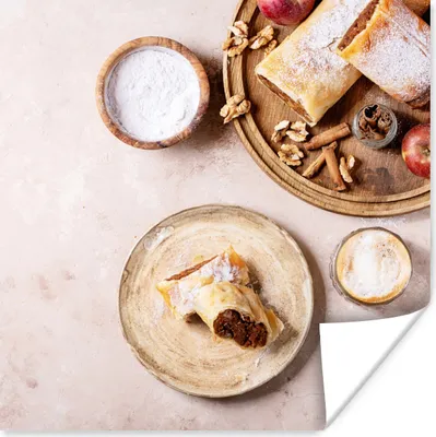 Produktbild von MuchoWow® Poster Gebäck - Gewürze - Obst - Apfelstrudel 100x100 cm - Babyzimmer