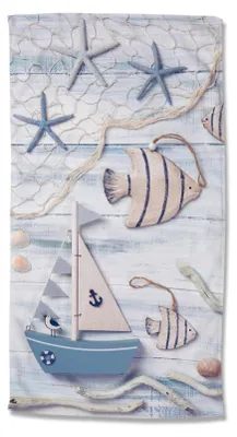 Productafbeelding van Good Morning Strandlaken Velours Maritim 100x180cm - blue