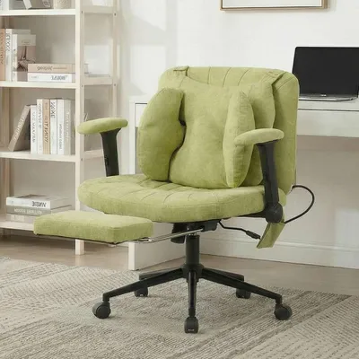 Produktbild von AIORBER Bürostuhl mit Fußstütze, höhenverstellbarer Drehstuhl mit Armlehnen & Rollen, Stoff Schreibtischstuhl bis 150 kg fürs Home Office, Grün