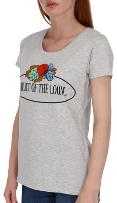 Produktbild von Fruit of the Loom Damen T-Shirt mit großem Vintage-Logo Farbe: graumeliert Größe: S