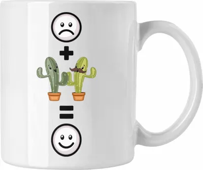 Produktbild von Trendation - Kaktus Tasse Geschenk für Kaktus-Liebhaber Lustige Geschenkidee :( + Kaktus = :) (Weiß)