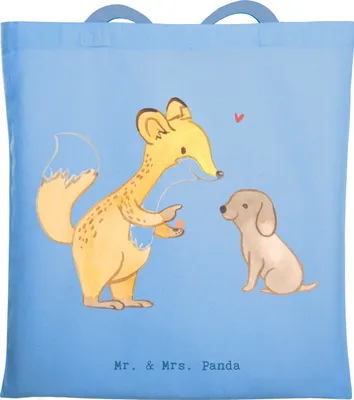 Produktbild von Mr. & Mrs. Panda Stoffbeutel Fuchs Hundetraining - Sky Blue - Geschenk, Welpenschule, Tote Bag, Tasche, Hundeprüfung, Baumwollbeutel, Hundeschule, umhängebeutel