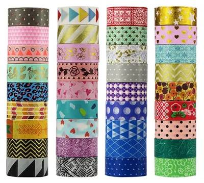 Imagen del producto de Set de cintas washi - 6 rollos - 6 diseños - 3 metros de largo - 15 mm de ancho - Adhesivas - Para scrapbooking - Cinta decorativa
