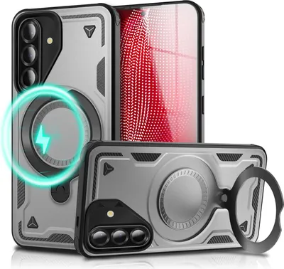 Image de Coque de protection magnétique NALIA pour Samsung Galaxy A56 – compatible MagSafe et anneau 360° – STORMGUARD (coque d'extérieur) – marque berlinoise – Argent tempête