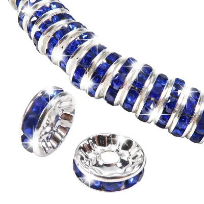 100 Strass-Abstandsperlen, 10 mm, blau, für Schmuck