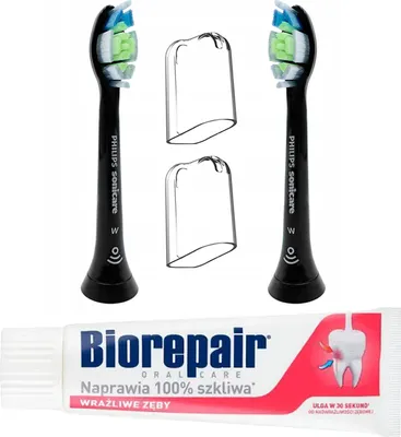 Produktbild von 2x Philips Diamond Clean Spitze Schwarz HX6061/13 mit HX6068/13 + Biorepair Sensitive Zahnpasta 75ml