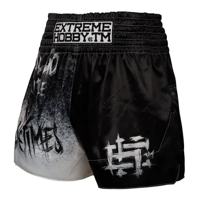 Produktbild von Extreme Hobby Muay Thai Shorts, Psycho Clown, Ultraleichte Satin Dehnungsbeständig Kordelzug Männer Thaibox Hose für Herren, Schwarz L