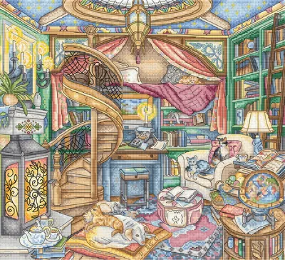 Image de Letistitch kit de broderie au point de croix "bibliothèque à domicile", motif à compter, 32x35cm