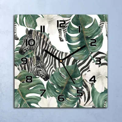 Produktbild von Wanduhr Echt-Glas-Küchenuhr Zebra Tiere Blätter Quarz 30x30 Deko Bilder