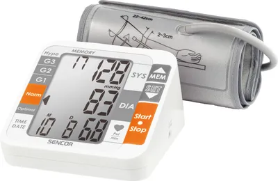Obrázek produktu pro SENCOR SBP 690 Tlakoměr pažní, paměť pro 1 uživatele, extra velký LCD displej, rozsah krevního tlaku 0-300mmHg/srdečního pulsu 40-199BPM, měření srdečního pulsu, indikace arytmie