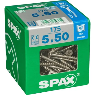 Immagine prodotto di Set di 175 viti SPAX in acciaio inox testa svasata torx, Diam.5 mm x L.50 mm