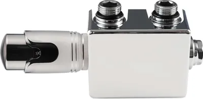 A close-up, side view of a radiator valve fitting.