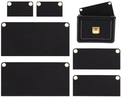 Produktbild von Leder-Portemonnaie-Set für Damen, Schwarz, 6er-Pack, 3 Größen, Innentaschen-Reisetasche mit Organizer und Augen für zusätzliche Sicherheit.