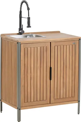 Produktbild von BELIANI Outdoor-Küchenschrank Braun u. Schwarz es Akazienholz mit Spüle Armatur Modern Outdoor-Küchenmöbel für Garten Draußen Außenbereich