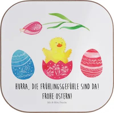 Produktbild von Mr. & Mrs. Panda Holzuntersetzer Küken Schlüpfen - Weiß - Geschenk, Ostern, Teeuntersetzer, gläseruntersetzer, Liebe Grüße, Frohe, Tassenuntersetzer, Coaster, Osterei, Ei