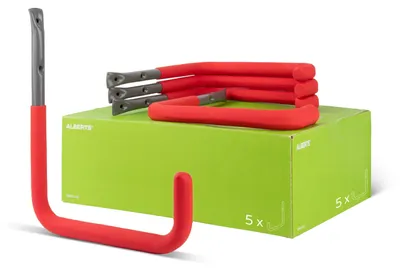 Zdjęcie produktu dla Alberts 869830 Hak ścienny, szary, z czerwoną powłoką gumową, średnica Ø18 mm, 300 x 250 mm, zestaw 5 szt