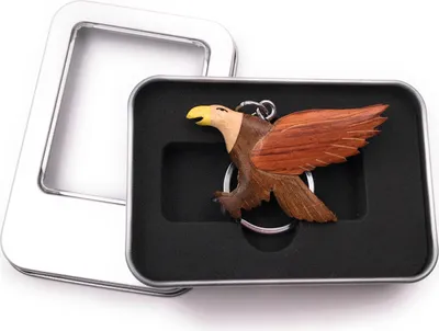 Produktbild von Schlüsselanhänger Holz Adler Eule Vogel Greifvogel Anhänger in Geschenkbox