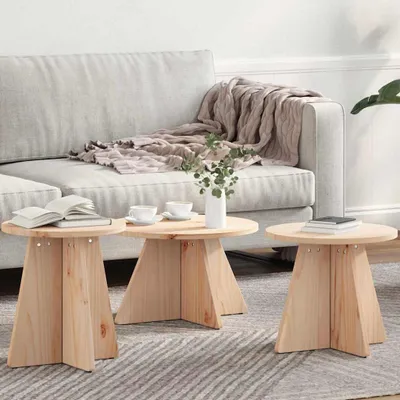 Immagine prodotto di Maison Exclusive - Tavolino da caffè, set di 3 pezzi, colore naturale, dimensioni 49 x 49 x 30 cm