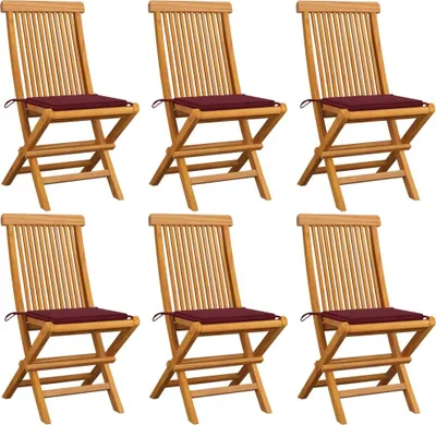 Produktbild von Gartenstühle mit Weinroten Kissen 6 Stk. Massivholz Teak
