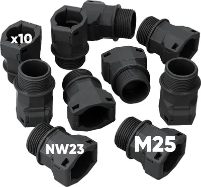Produktbild von 10 Stück Kalitec 3805013 Schlauchverschraubung gerade M25 schwarz I Wellrohr Verbinder NW23 I Verbindungsstück I Rohrverschraubung