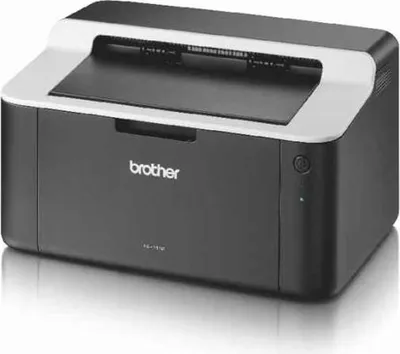 A studio shot of a Brother laser printer on a reflective surface.