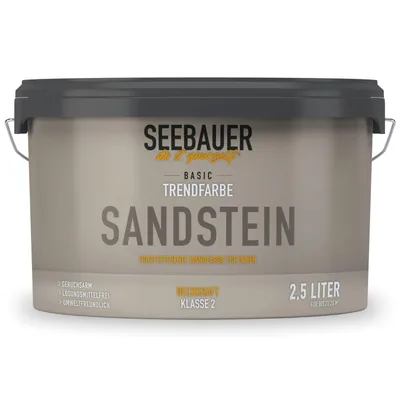 Produktbild von SEEBAUER diy Trendfarbe Beige 2,5L (No. T02 Sandstein) für den Innenbereich - Edelmatte Wandfarbe Beige - Hochdeckende Innenfarbe in Profi-Qualität