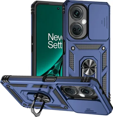 Image de Étui pour OnePlus Nord CE3 étui double couche avec couvercle coulissant pour appareil photo et anneau de support bleu
