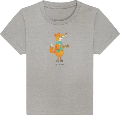 Produktbild von Mr. & Mrs. Panda Organic Baby Shirt Fuchs Keks 0. - 6. Monat - Heather Grey - Geschenk, Liebe, Weihnachten, Winter, Weihnachtlich, Frieren, Kurzarmshirt, Babyshirt