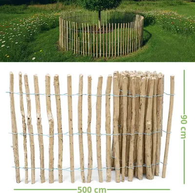 Produktbild von be4nature Staketenzaun Haselnuss Kastanie 5 m x 90 cm hoch 4-6 cm Abstand Rollzaun Gartenzaun Holzzaun Beetzaun Hundezaun Gartenbegrenzung