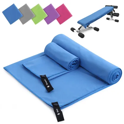 Produktbild von Sinand Mikrofaser Handtuch 2er Set | 180x60cm Groß Badetuch + 80x40cm Klein Hand Gesichtshandtuch | Schnelltrocknend Mikrofaser Handtücher, Sporthandtuch Fitnessstudio (Blau) – Hellblau