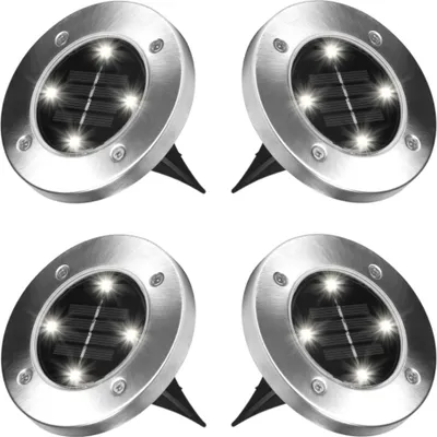 Four solar-powered disk lights arranged in a grid.
